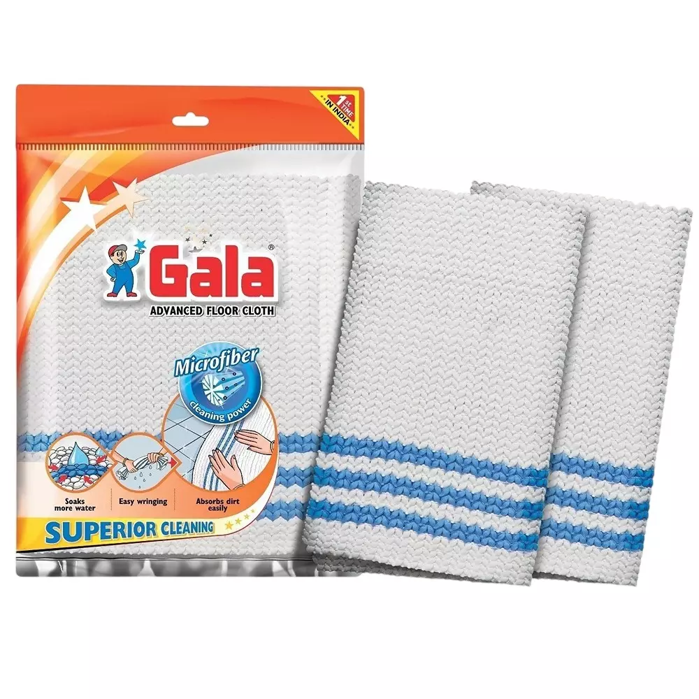 Gala Advance Floor Cloth Microfibre White & Blue 63.5 cm for Multipurpose Use, (Pack of 2 Pcs)