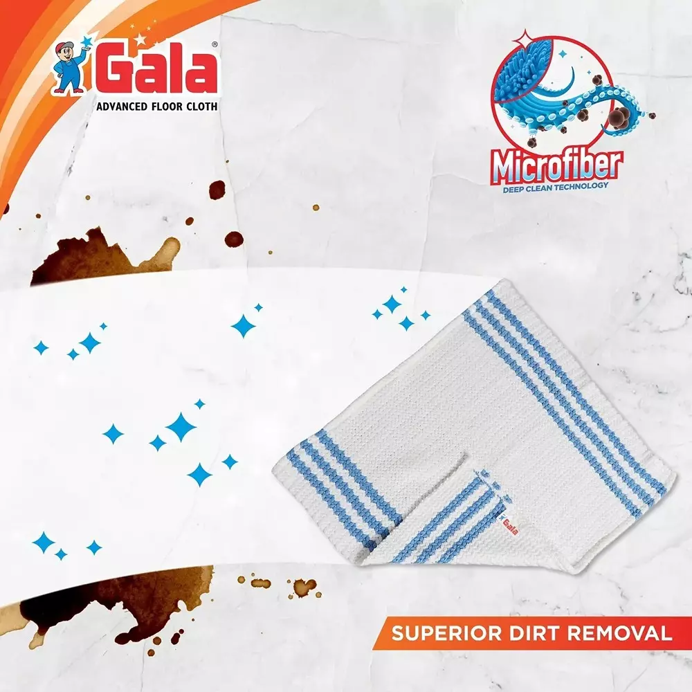 Gala Advance Floor Cloth Microfibre White & Blue 63.5 cm for Multipurpose Use, (Pack of 2 Pcs)