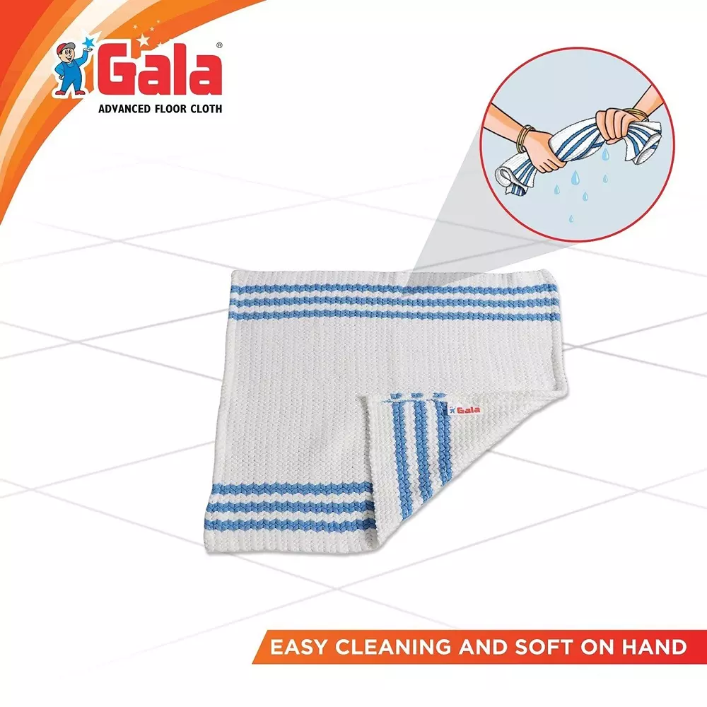 Gala Advance Floor Cloth Microfibre White & Blue 63.5 cm for Multipurpose Use, (Pack of 2 Pcs)