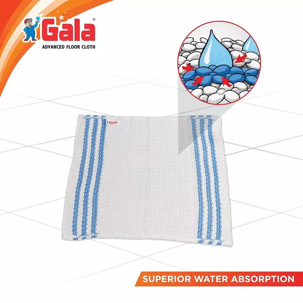 Gala Advance Floor Cloth Microfibre White & Blue 63.5 cm for Multipurpose Use, (Pack of 2 Pcs)