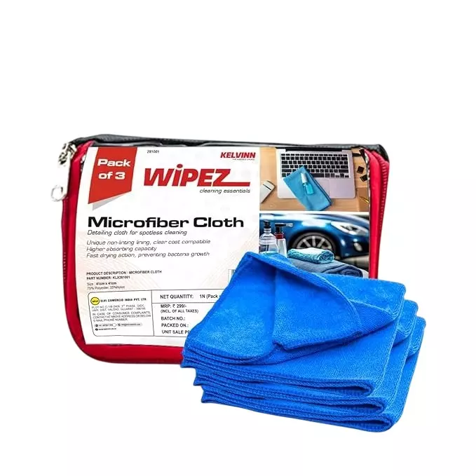 KELVINN Microfiber Cloth 41x41 cm (16x16 inch) Blue 360 GSM (Pack of 3)