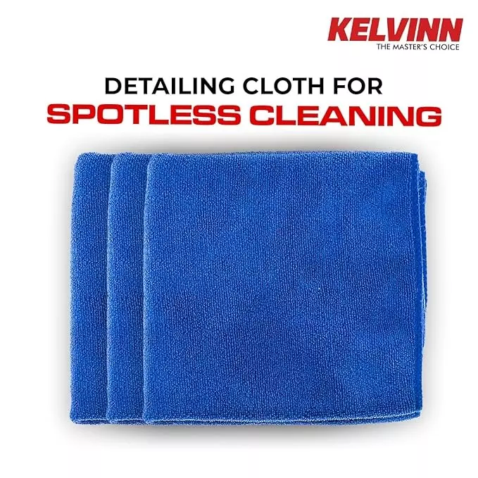 KELVINN Microfiber Cloth 41x41 cm (16x16 inch) Blue 360 GSM (Pack of 3)