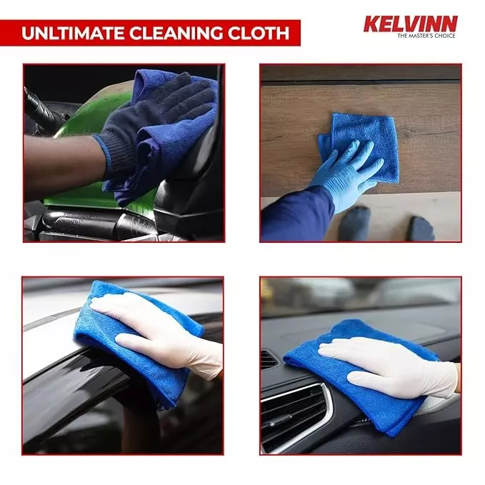 KELVINN Microfiber Cloth 41x41 cm (16x16 inch) Blue 360 GSM (Pack of 3)