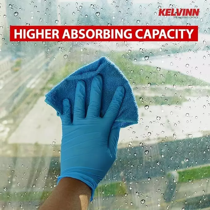 KELVINN Microfiber Cloth 41x41 cm (16x16 inch) Blue 360 GSM (Pack of 3)