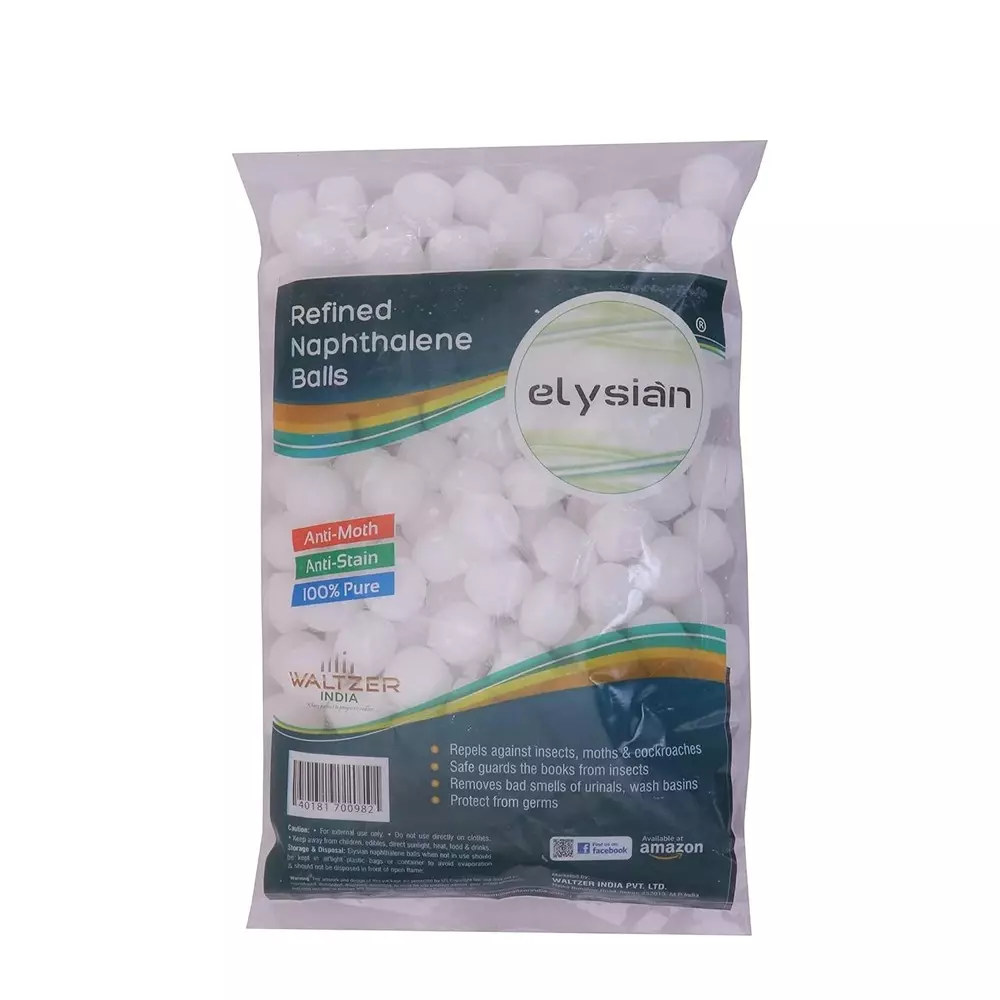 Elysian Moth Balls Anti-Bug Repellent White Naphthalene Flakes 1 Kg Packet for Wardrobes Drawers & Office Cabinets Use