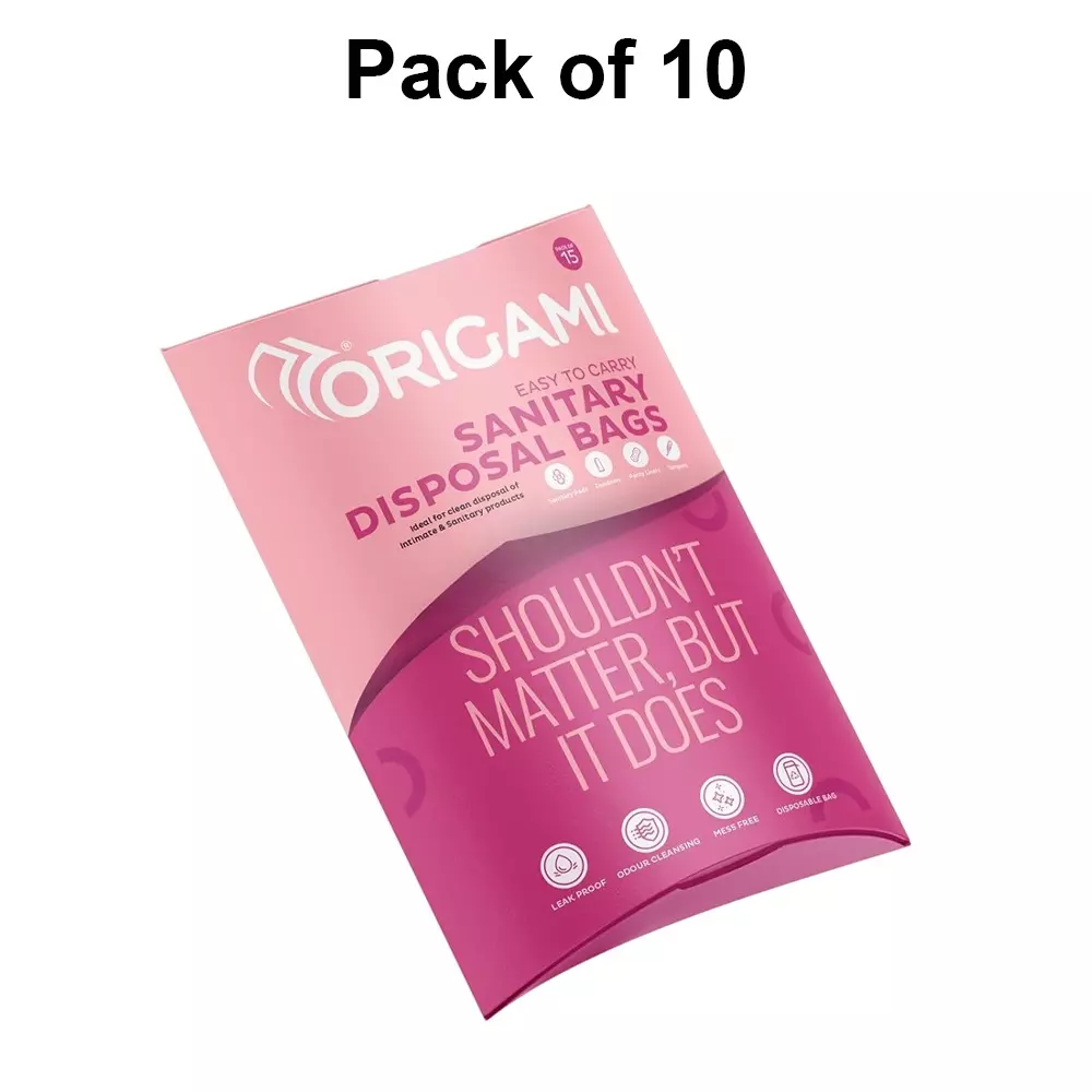 Origami Sanitary Disposal Bags Unscented Plastic White 15 Bags Per Pack, 492 (Pack of 10)