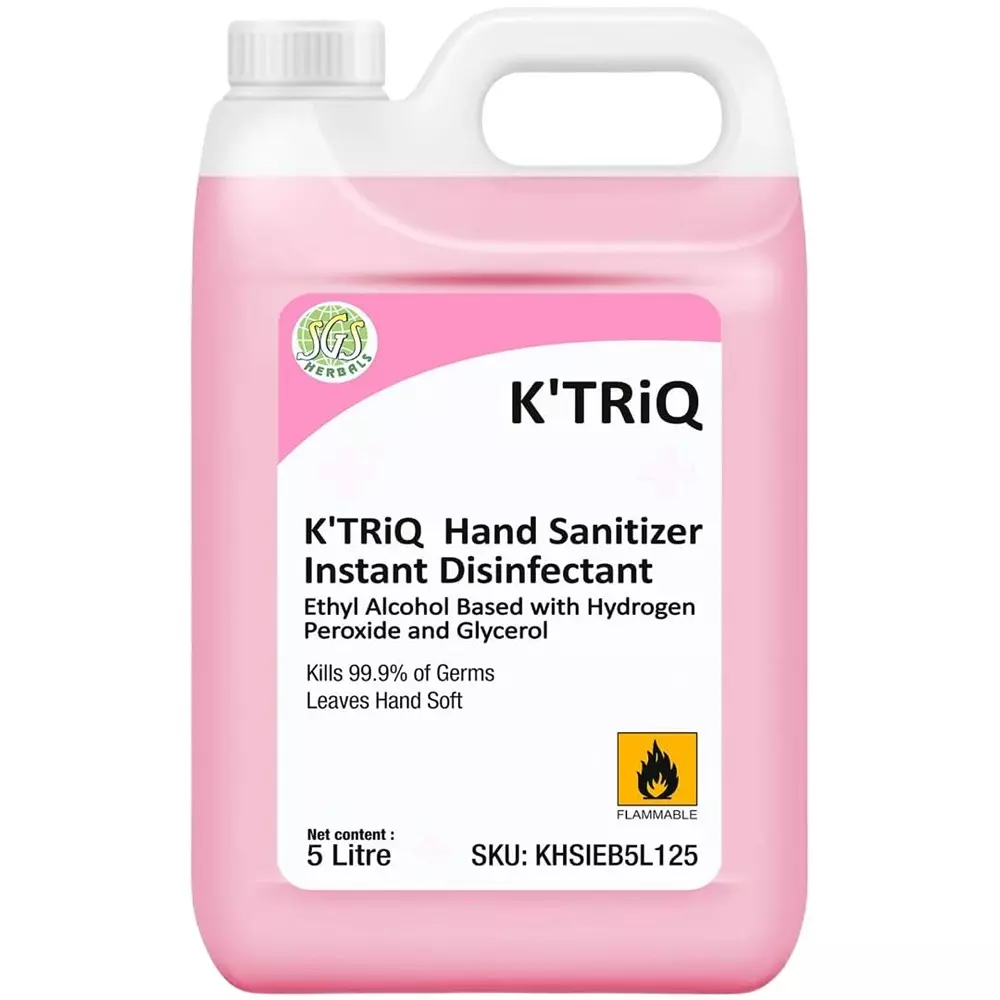 K TRiQ Instant Disinfectant Hand Sanitizer 5 L Can Liquid Ethanol Pink Fresh 80% Alcohol for Industrial & Commercial Use