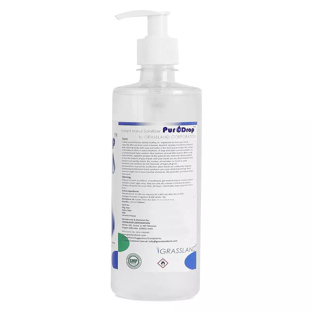 Grassland Hand Sanitizer 75% Alcohol Based 500 ml Liquid Aloe Vera fragrance