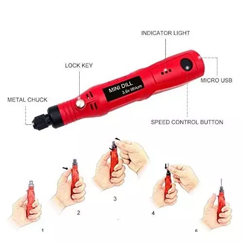ATOZSHOP11 Mini Rechargeable Drill Grinder Set Multicolour 3.6 V Pencil Type