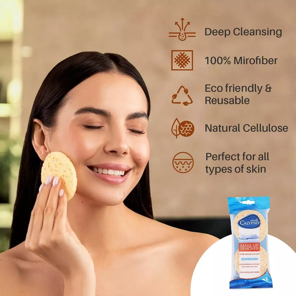 CALYPSO Make Up Remover Natural Cellulose Facial Cleaning Sponge Orange (Pack of 8)