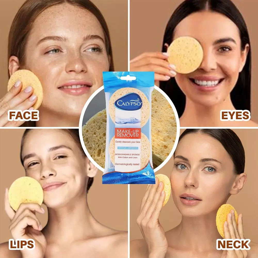 CALYPSO Make Up Remover Natural Cellulose Facial Cleaning Sponge Orange (Pack of 8)