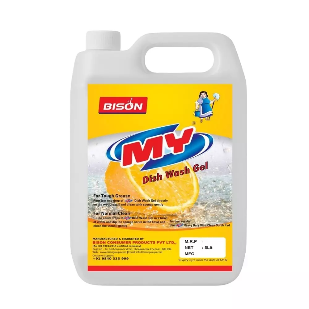 Bison My Dish Wash Gel Liquid Orange 5 L Can for Dining Utensils Or Dinnerware