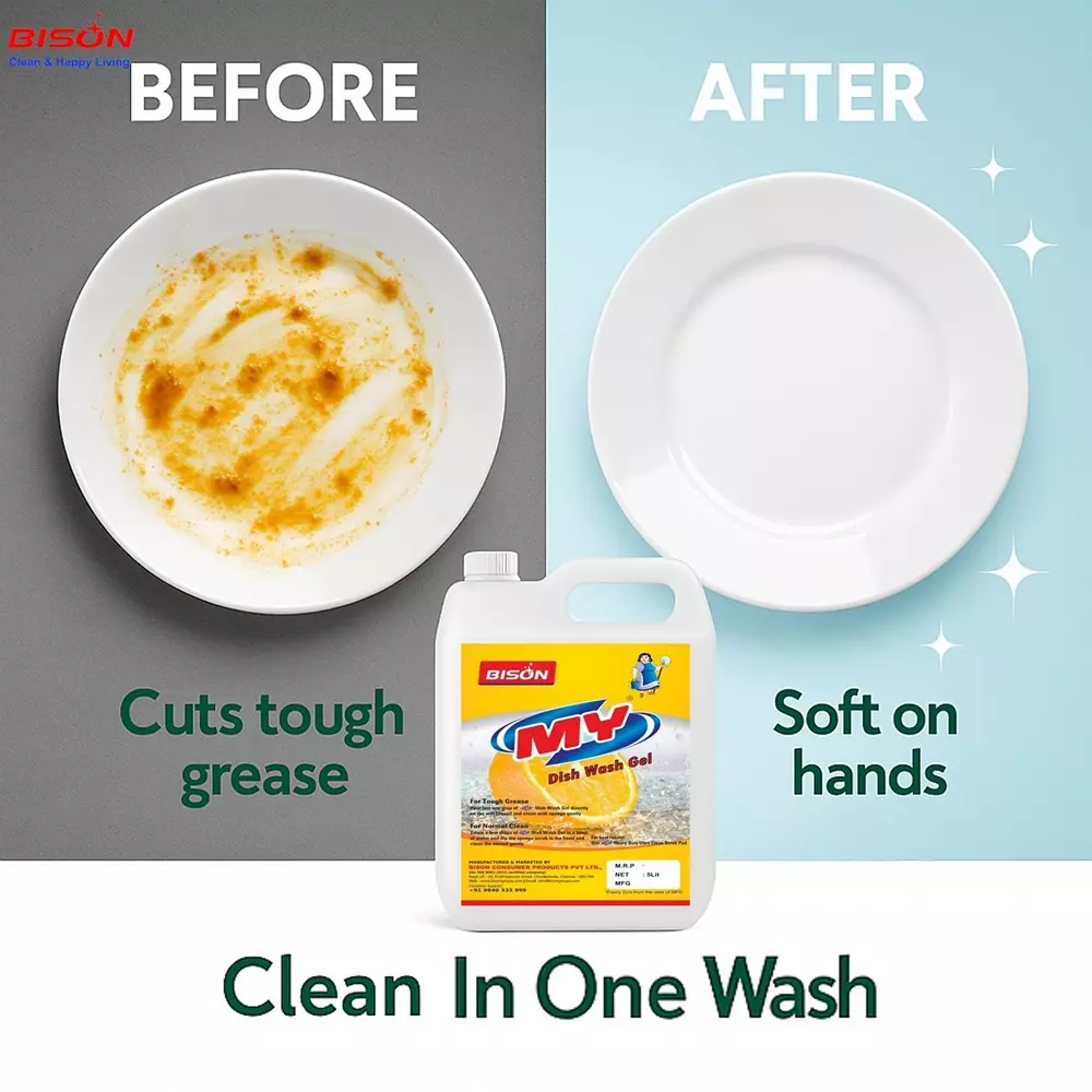 Bison My Dish Wash Gel Liquid Orange 5 L Can for Dining Utensils Or Dinnerware