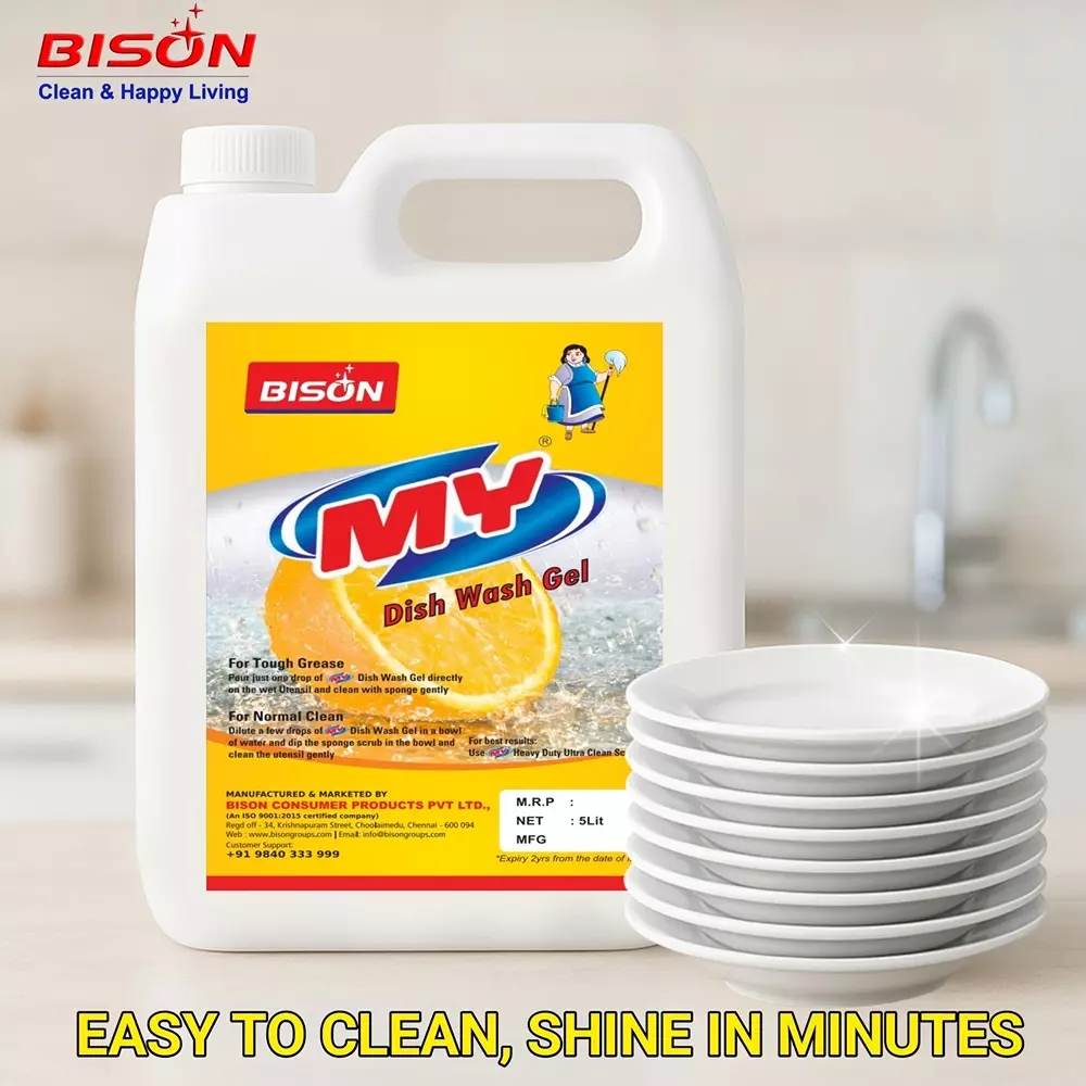Bison My Dish Wash Gel Liquid Orange 5 L Can for Dining Utensils Or Dinnerware