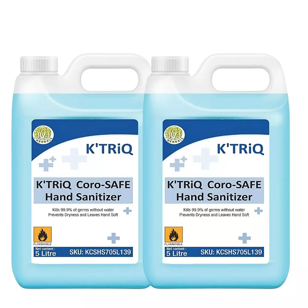 K TRiQ Hand Sanitizer 5 L Can Liquid Antimicrobial Blue Fresh 70% Alcohol  for Industrial & Commercial Use, (Pack of 2 Pcs)