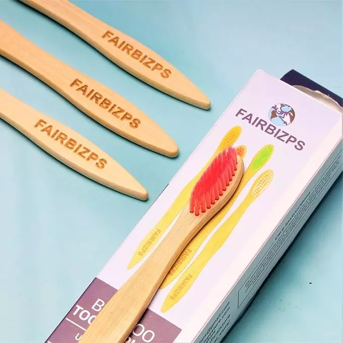 FAIRBIZPS Bamboo Toothbrush Set Soft Bristles, BPA-Free, Anti-Bacterial, Biodegradable Handle for Kids & Adults, BTS (Pack of 4)