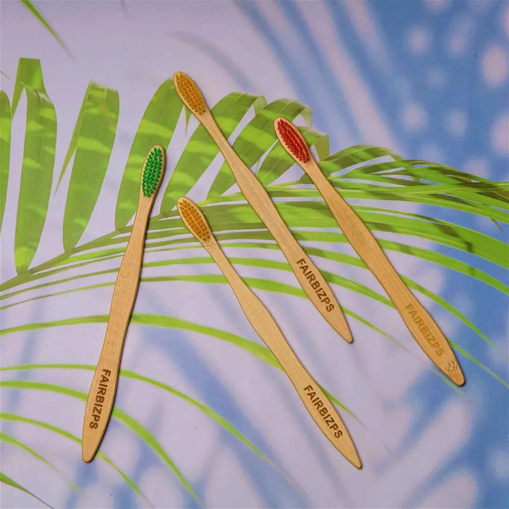 FAIRBIZPS Bamboo Toothbrush Set Soft Bristles, BPA-Free, Anti-Bacterial, Biodegradable Handle for Kids & Adults, BTS (Pack of 4)