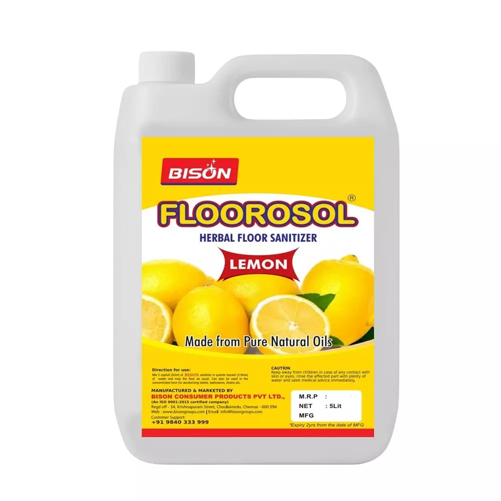 Bison Floorosol Herbal Floor Sanitizer Liquid Lemon 5 L Can for Floors Cleaning