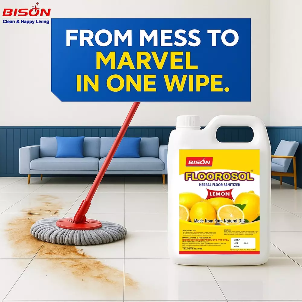 Bison Floorosol Herbal Floor Sanitizer Liquid Lemon 5 L Can for Floors Cleaning