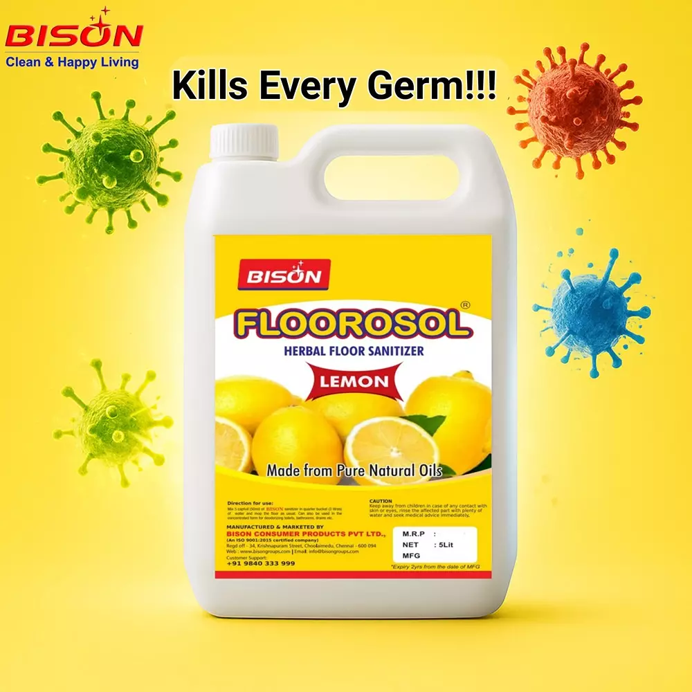 Bison Floorosol Herbal Floor Sanitizer Liquid Lemon 5 L Can for Floors Cleaning