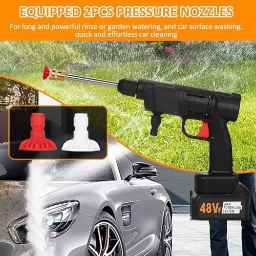 MECRAAF Cordless Portable Pressure Washer Gun with Kit 48 V Adjustable 0°–180°, 3 Spray Modes 2.8–3 LPM with 725 PSI Pressure, MC-PW