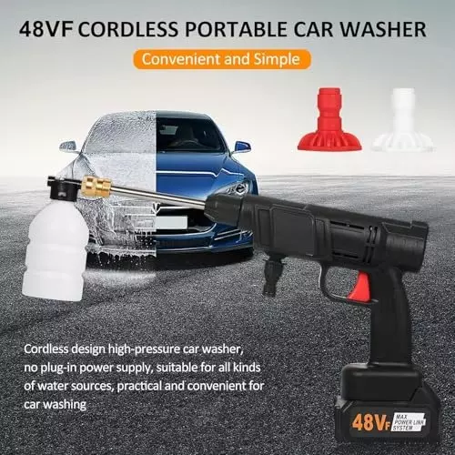MECRAAF Cordless Portable Pressure Washer Gun with Kit 48 V Adjustable 0°–180°, 3 Spray Modes 2.8–3 LPM with 725 PSI Pressure, MC-PW