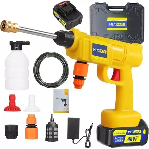 MECRAAF Cordless Portable Pressure Washer Gun with Kit 48 V Adjustable 0°–180°, 3 Spray Modes 2.8–3 LPM With 725 PSI Pressure, MC-PWY
