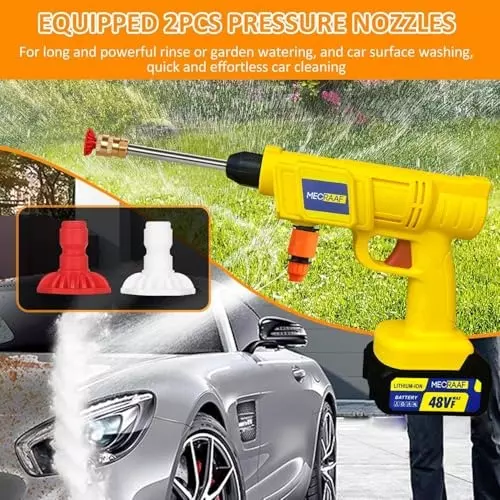 MECRAAF Cordless Portable Pressure Washer Gun with Kit 48 V Adjustable 0°–180°, 3 Spray Modes 2.8–3 LPM With 725 PSI Pressure, MC-PWY