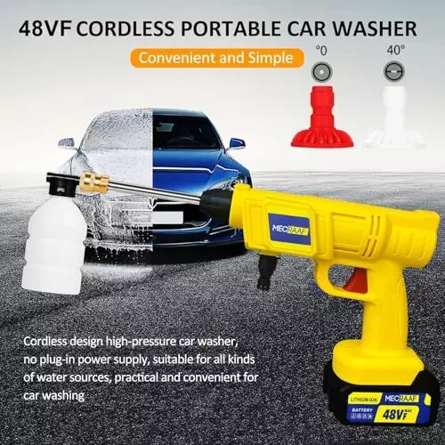 MECRAAF Cordless Portable Pressure Washer Gun with Kit 48 V Adjustable 0°–180°, 3 Spray Modes 2.8–3 LPM With 725 PSI Pressure, MC-PWY