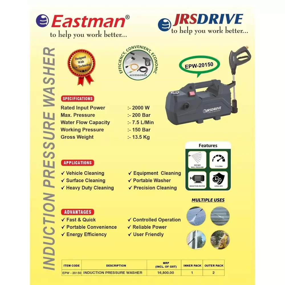 jrs-drive-induction-pressure-washer-75-lpm-flow-rate-and-200-bar-maximum-pressure-epw--20150-with-accessories