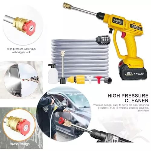 Malfah Enterprises Cordless High Pressure Car Washer Gun 5 m (500 cm) Hose Length Yellow & Black, MPCCW1021