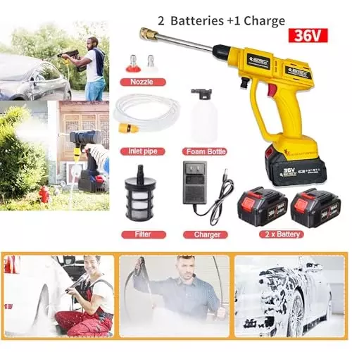 Malfah Enterprises Cordless High Pressure Car Washer Gun 5 m (500 cm) Hose Length Yellow & Black, MPCCW1021