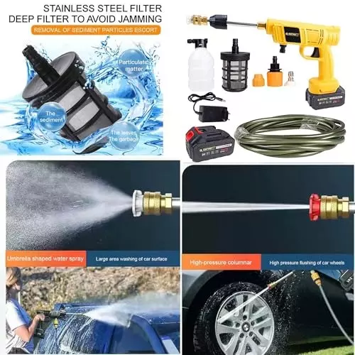Malfah Enterprises Cordless High Pressure Car Washer Gun 5 m (500 cm) Hose Length Yellow & Black, MPCCW1021