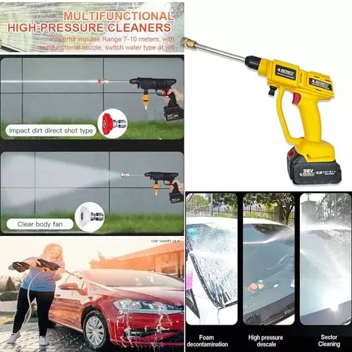 Malfah Enterprises Cordless High Pressure Car Washer Gun 5 m (500 cm) Hose Length Yellow & Black, MPCCW1021