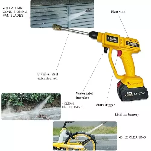 Malfah Enterprises Cordless High Pressure Car Washer Gun 5 m (500 cm) Hose Length Yellow & Black, MPCCW1021
