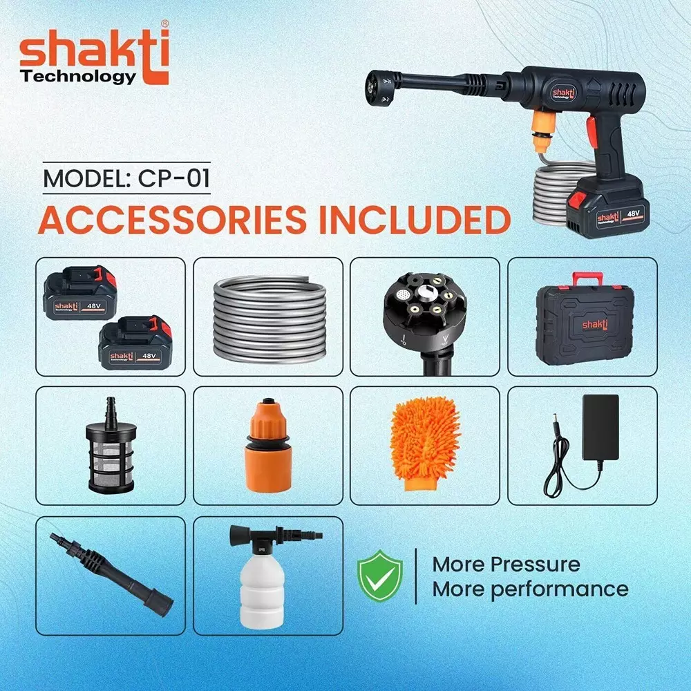 Shakti Technology Wireless Pressure Washer Gun 150 L/h Flow Rate 80 Bar Pressure 5 m Hose length, CP-01