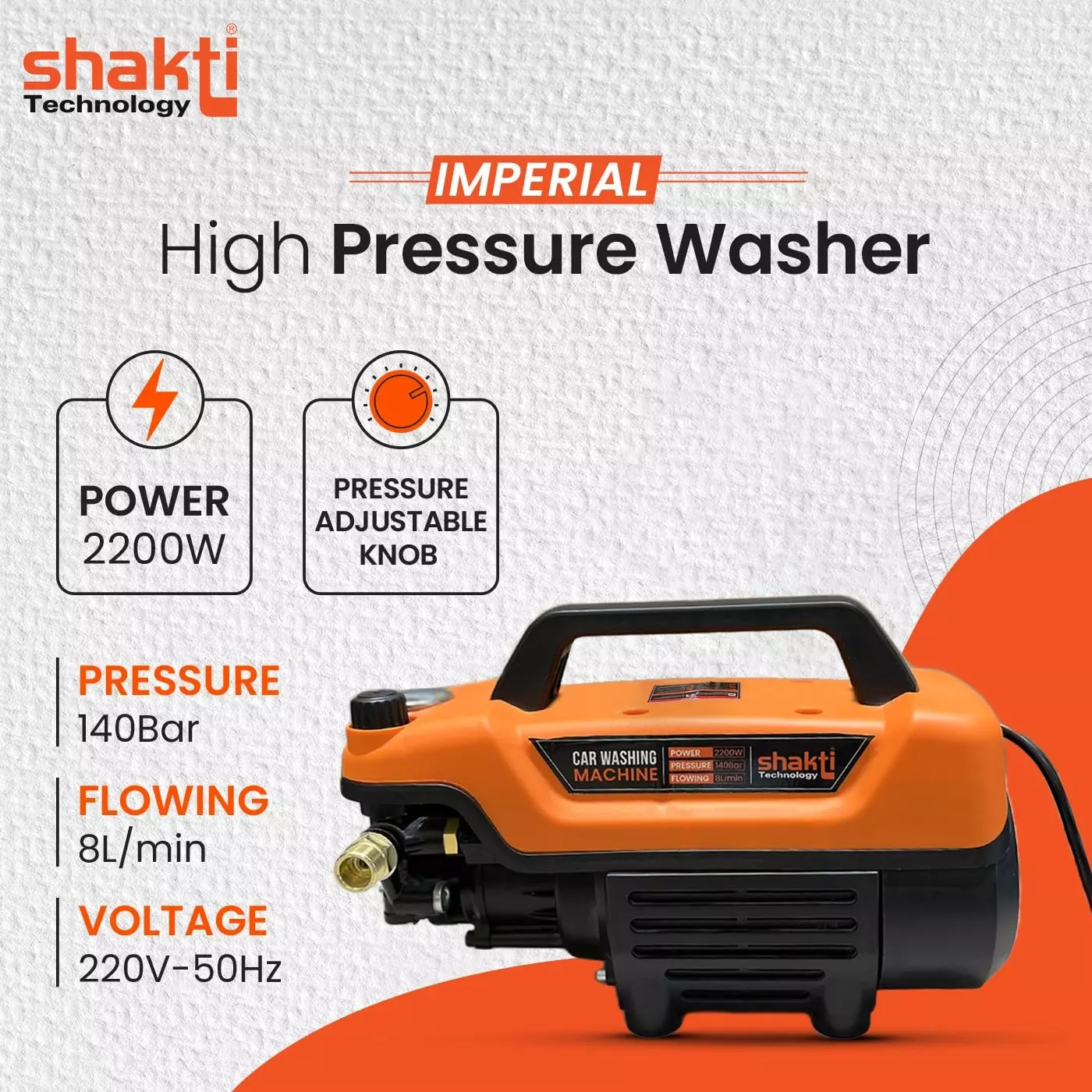 Shakti Technology Imperial High Pressure Car Washer Machine 2200 W Corded Electric 140 Bar Pressure 8 L/Min Flow Rate