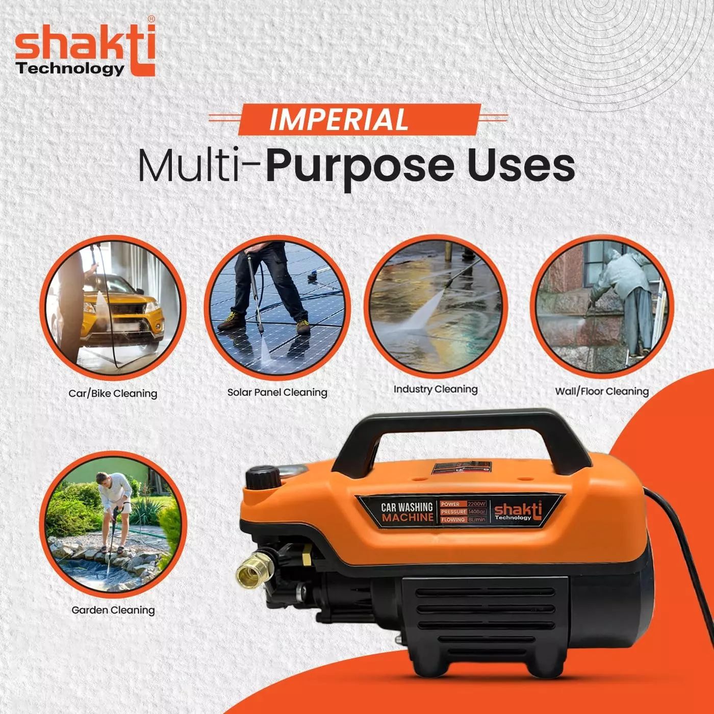 Shakti Technology Imperial High Pressure Car Washer Machine 2200 W Corded Electric 140 Bar Pressure 8 L/Min Flow Rate