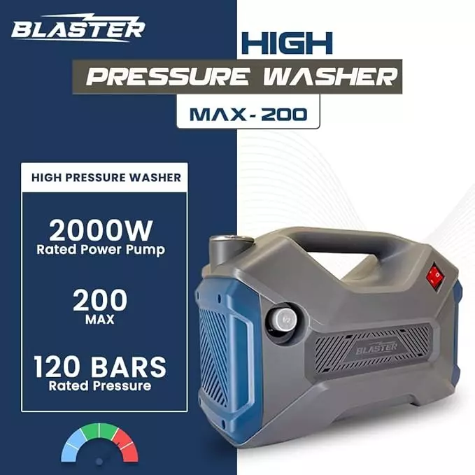 Blaster High Pressure Washer 2000 W Power and 120 Bar Maximum Pressure, Grey, Max-200