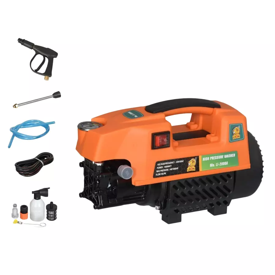 Lion High Pressure Washer Kit 1800 W Power 160 Bar Max. Pressure 10 L/min Flow Rate for Home & Industrial Use, LI-2000A