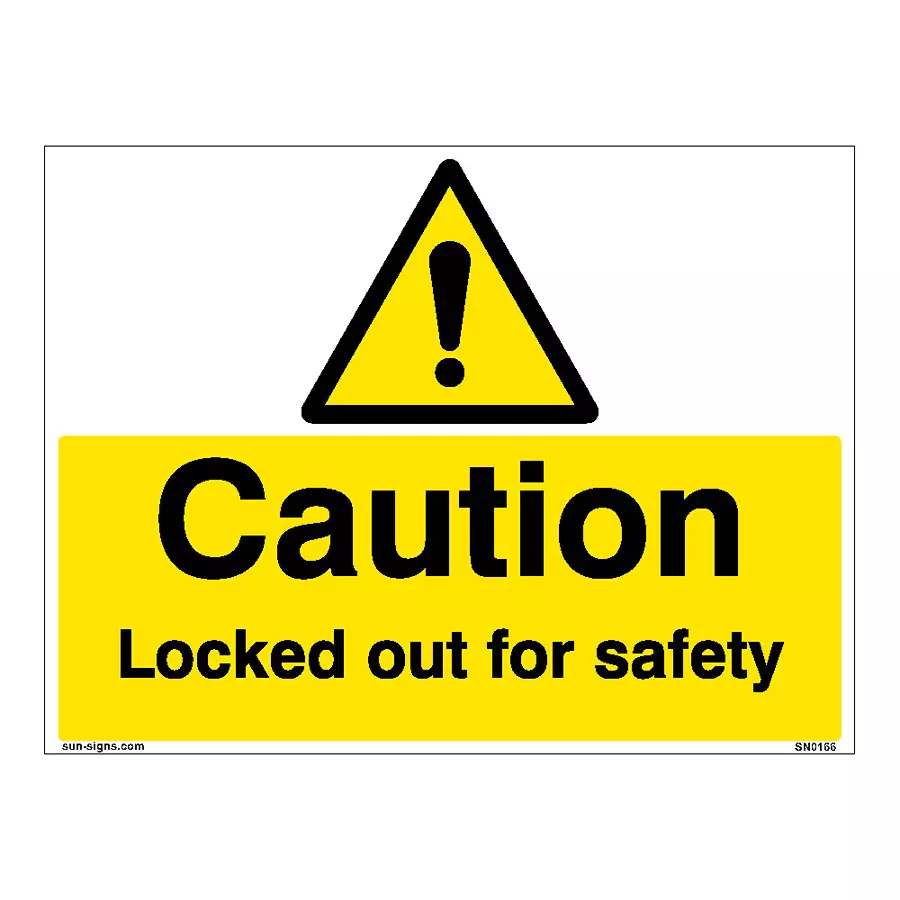 SUNSIGNS Prohibition Signs Stiker For Caution Locked Out For Safety 100x75 mm Size Yellow, SN0166