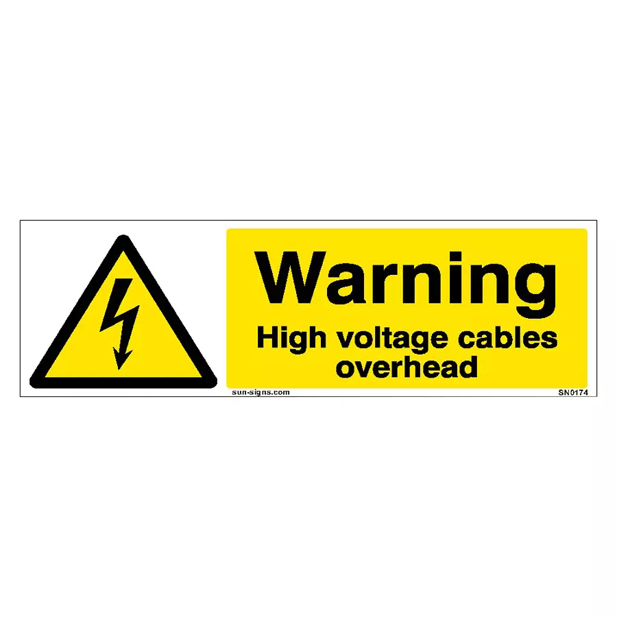 SUNSIGNS Prohibition Signs Stiker For Warning High Voltage Cables Overhead 450x150 mm Size Yellow, SN0174