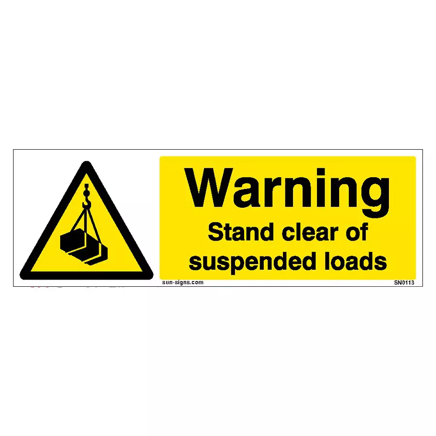 SUNSIGNS Prohibition Signs Stiker For Warning Stand Clear Of Suspended Loads 450x150 mm Size Yellow, SN0113