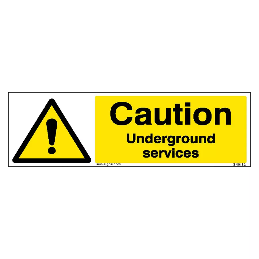 SUNSIGNS Prohibition Signs Stiker For Caution Underground Services 450x150 mm Size Yellow, SN0182