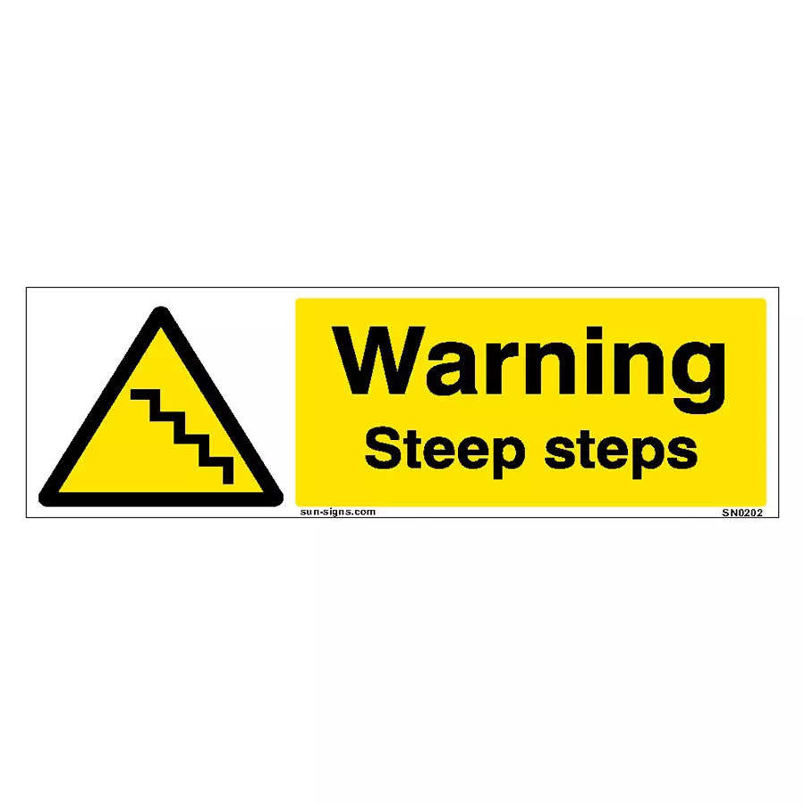 SUNSIGNS Warning Steep Steps Signages Size 300x100 mm HP Print + Vinyl + ACP Sheet, SN0202