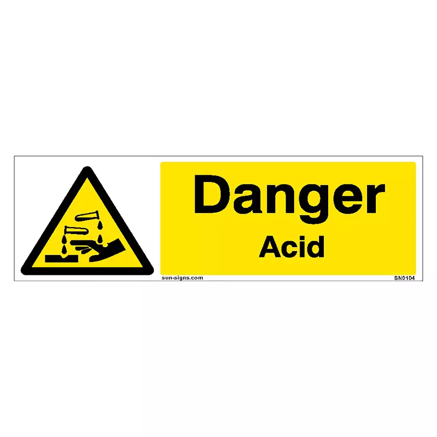 SUNSIGNS Prohibition Signs Stiker For Danger Acid 600x200 mm Size Yellow, SN0104