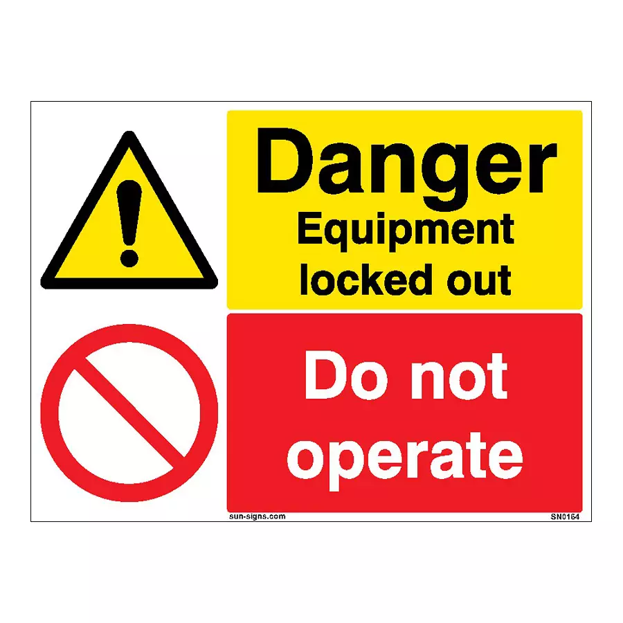 SUNSIGNS  Danger Equipment, Do Not Operate Signages Size 200x150 mm HP Print + Vinyl + Acrylic Sandwich, SN0164