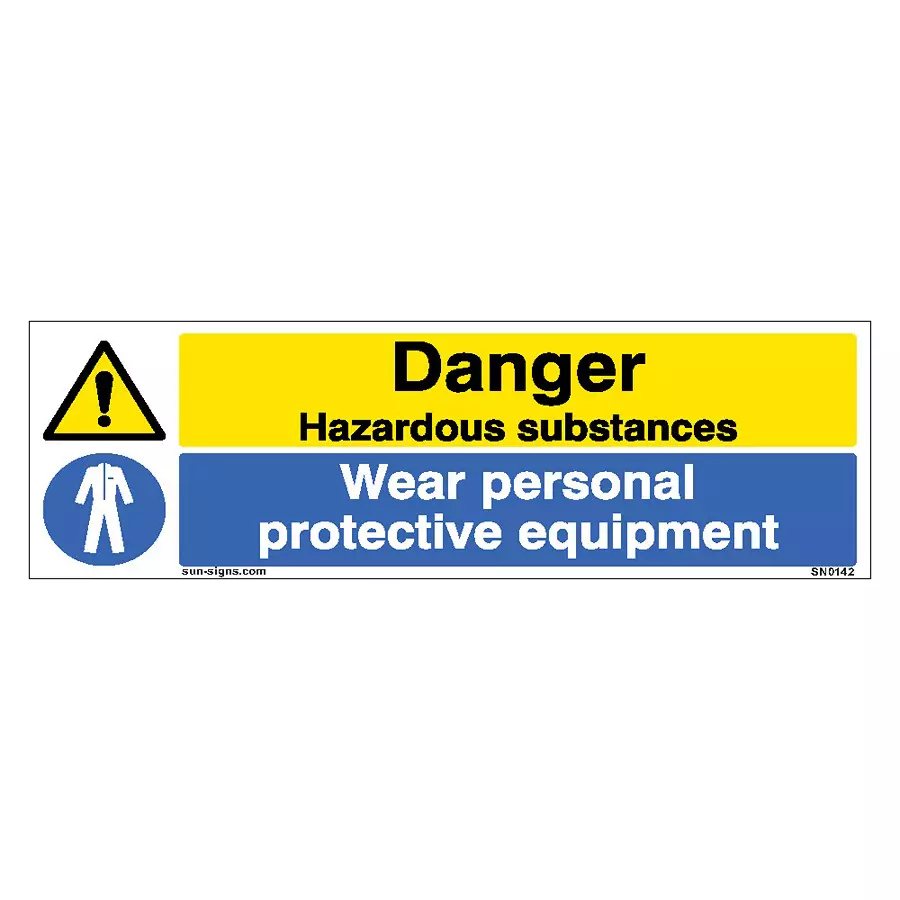 SUNSIGNS  Danger Hazardous, Ware Personal Protective Equipment Signages Size 600x200 mm HP Print + Vinyl + ACP Sheet, SN0142
