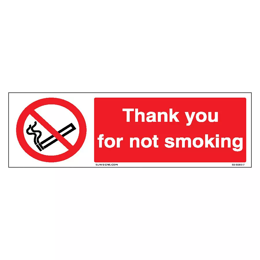 SUNSIGNS Prohibition Signs Stiker For Thank you for not smoking 300x100 mm Size Red, SS0217