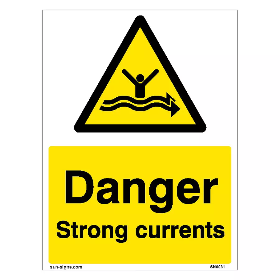 SUNSIGNS Danger Strong Currents Signages Size 150x100 mm HP Print + Vinyl + ACP Sheet, SN0031